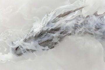 A dragon nostrils, flared in anticipation. Smoke curls from its snout, wisps of gray against the white background.