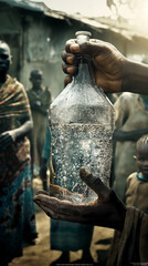 Wasserknappheit in armen Ländern Afrika Grundversorgung von Menschen mit Wasser Generative AI - obrazy, fototapety, plakaty