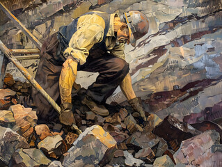A miner extracting resources from the earth.