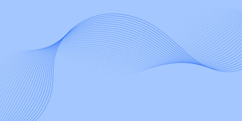 Abstract background with waves for banner. Medium banner size. Vector background with lines isolated on blue. Blue gradient. Water, ocean, sea, sky. Brochure, booklet