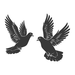 Obraz premium Silhouette pigeon bird animal fly couple pigeon black color only