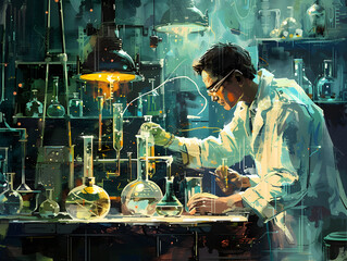 A scientist conducting experiments in a laboratory