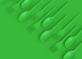 Set of disposable utensils like plate, folk, spoon,knife, cup and pepper mill