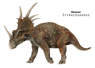Styracosaurus illustration. Dinosaur with horns. Brown dino - 756734723