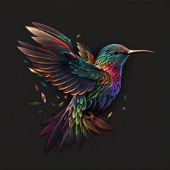 flat logo of colorful humming bird on a black background