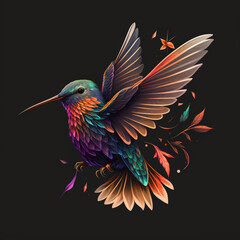 Fototapeta premium flat logo of colorful humming bird on a black background