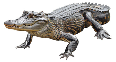 Majestic alligator basking in natural habitat, cut out - stock png.