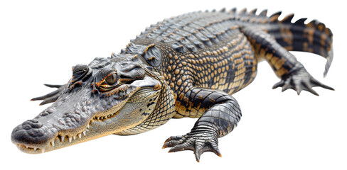 Majestic alligator basking in natural habitat, cut out - stock png.