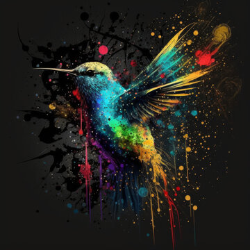 logo of colorful humming bird on a black background ::1 spray paint