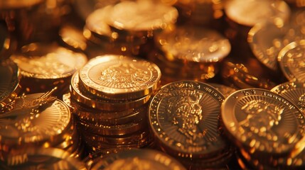 A pile of gold coins stacked on top of each other. Perfect for financial concepts