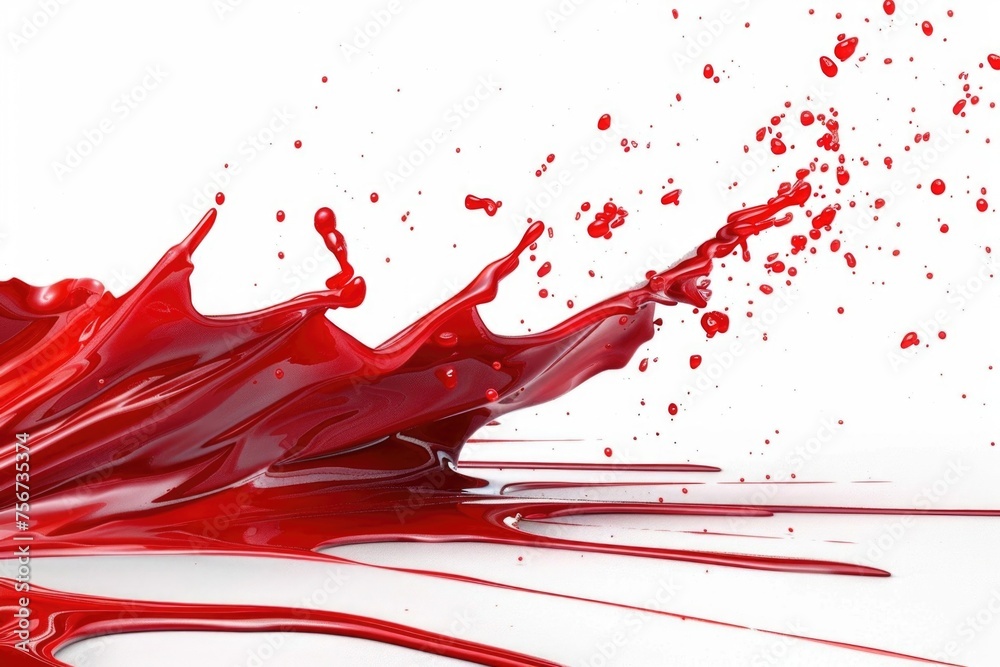 Poster a vibrant red paint splash on a clean white background. perfect for design projects