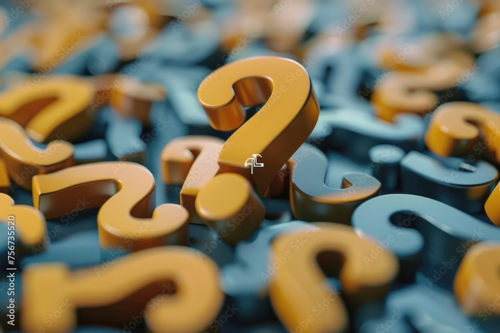 Poster a table covered with numerous question marks, suitable for educational and business concepts