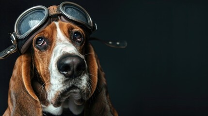 A cute dog wearing goggles, perfect for pet safety campaigns - obrazy, fototapety, plakaty