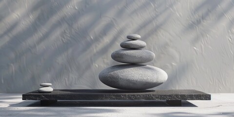 A stack of rocks on a stone platform. Perfect for architectural or landscaping projects