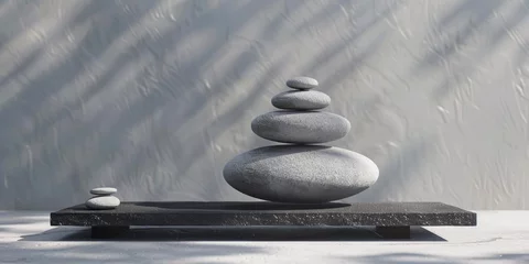 Foto op Canvas A stack of rocks on a stone platform. Perfect for architectural or landscaping projects © Fotograf