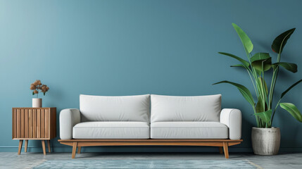 Modern living room interior with minimalistic sofa
