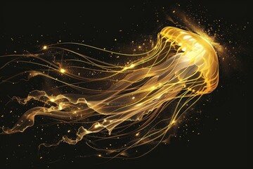 A yellow jellyfish gracefully drifts through the air in this striking scene.