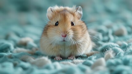 Brown Hamster Sitting on Blue Blanket