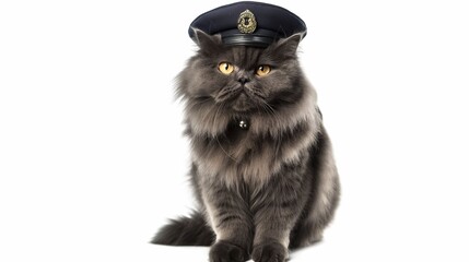 cat, British Longhair Cat in police uniform