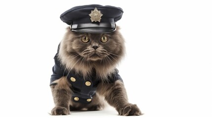 cat, British Longhair Cat in police uniform