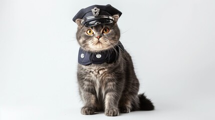 cat, British Semi-longhair Cat in police uniform