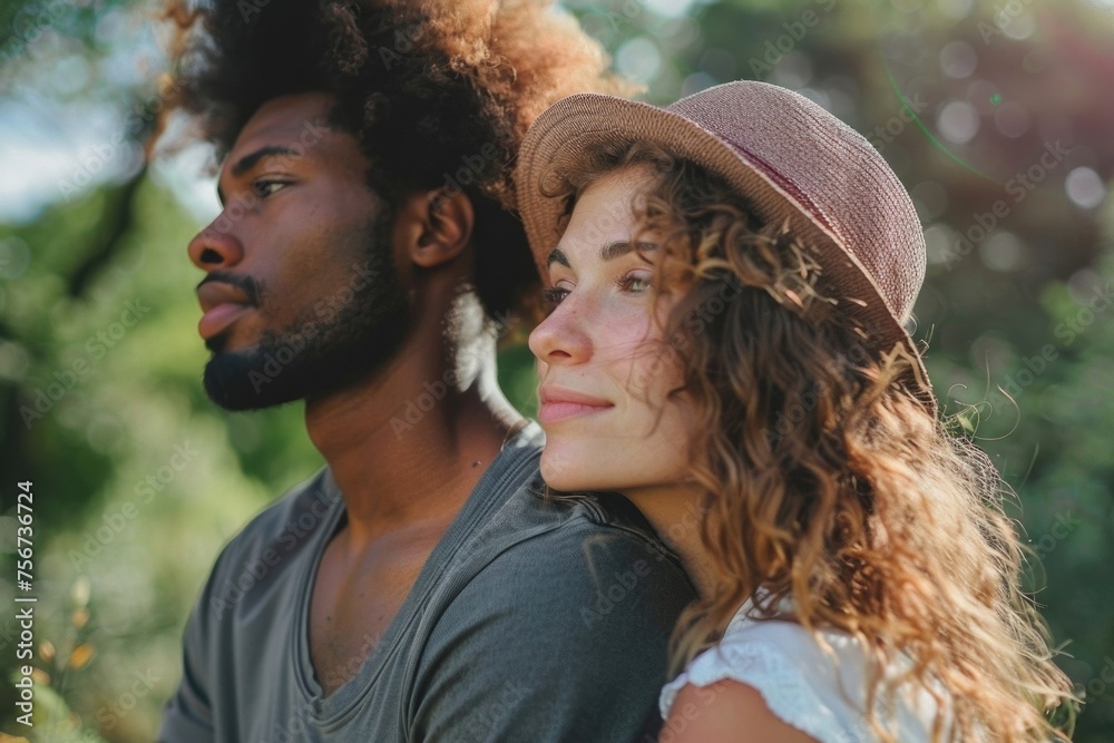 Poster A man and a woman standing next to each other. Suitable for various concepts and themes