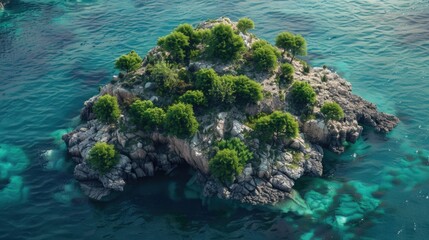 A picturesque small island surrounded by ocean. Ideal for travel and nature themes