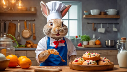 cartoon rabbit preparing food in the kitchen