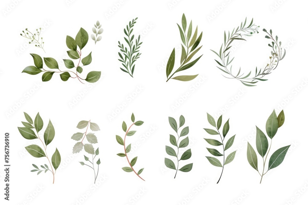 Poster Collection of different types of leaves on a clean white backdrop. Suitable for nature or botany concepts