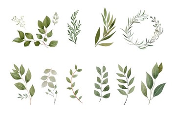 Collection of different types of leaves on a clean white backdrop. Suitable for nature or botany concepts - 756736910