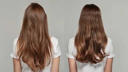 Fototapeta premium Transformation of a woman's hair from long to short. Suitable for beauty salon promotions