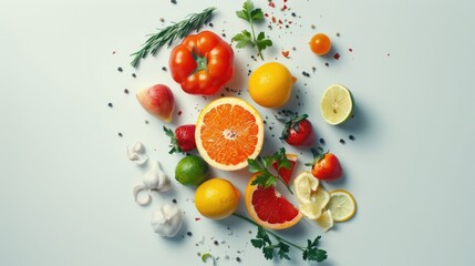 Fresh produce displayed on a clean white background. Ideal for healthy eating concepts