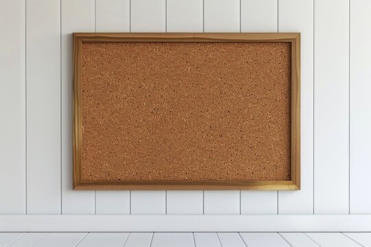 A cork board mounted on a white wall. Ideal for office or home organization