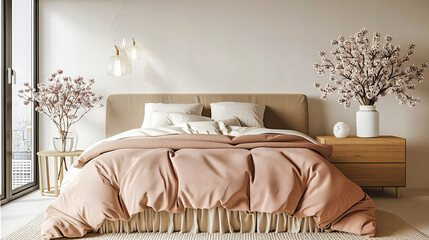 Cozy Bedroom with Soft Bedding, Elegant Lamp, and Simple Decor for a Relaxing, Stylish Sleeping Area