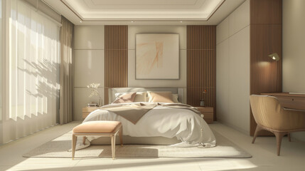 Modern elegant bedroom interior with natural light