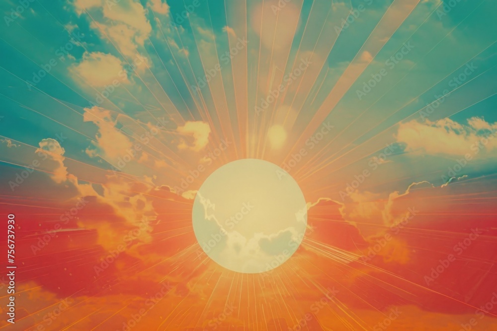 Poster sun shining through clouds, perfect for weather or nature concepts