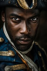 A close-up portrait of an African-looking pirate. The African Pirate