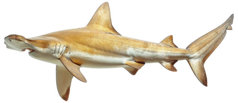 Hammerhead shark swimming gracefully in the ocean, cut out - stock png.