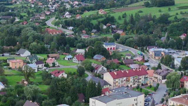 Beautiful Landscape Downtown Road Bircza Aerial View Poland