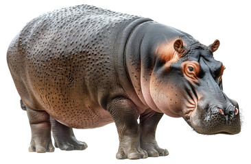 Majestic hippopotamus standing with powerful presence on transparent background - stock png.