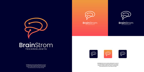 Minimalist smart brain, high innovation, thinking, artificial, intelligence logo design inspiration.