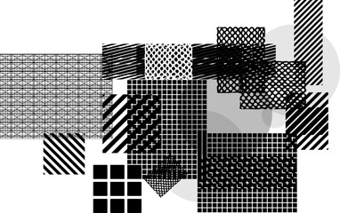 Vektor Design Elemente Set mit Linien und Formen - Abstrakte Texturen und Muster Vorlagen - Monochrom