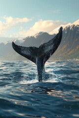 A whale's tail peeking out of the water, perfect for marine-themed designs - obrazy, fototapety, plakaty