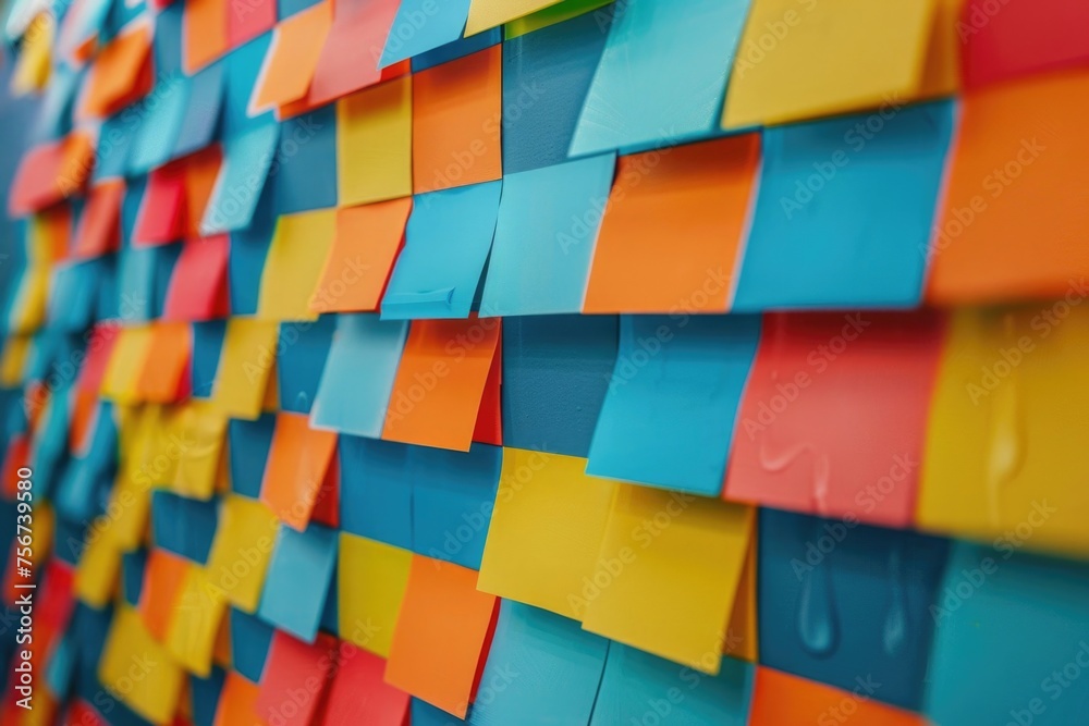 Poster a detailed view of colorful post it notes. perfect for office or education concepts