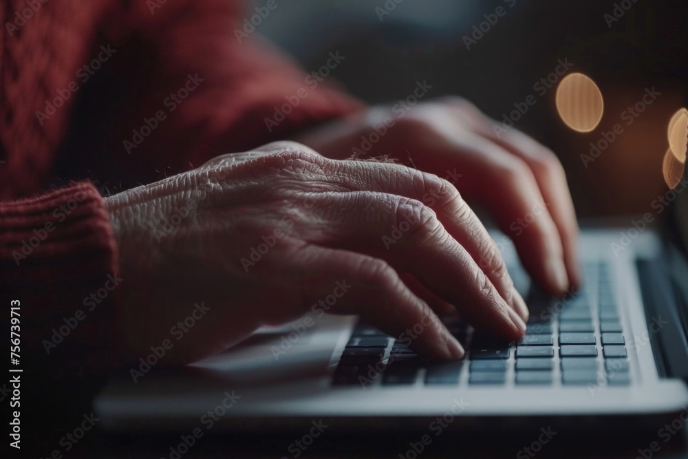 Poster close up of a person typing on a laptop. great for technology concepts