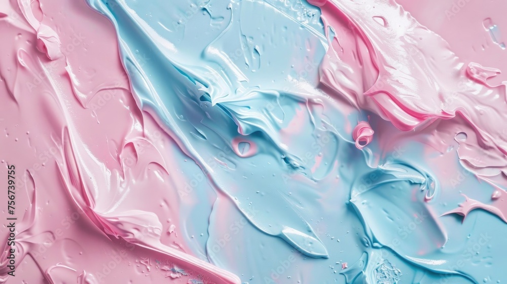 Poster Close up of a pink and blue cake, perfect for bakery or dessert themes