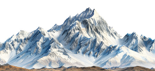 Pristine snowy peaks rising above the alpine landscape, cut out - stock png.
