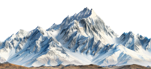Pristine snowy peaks rising above the alpine landscape, cut out - stock png.