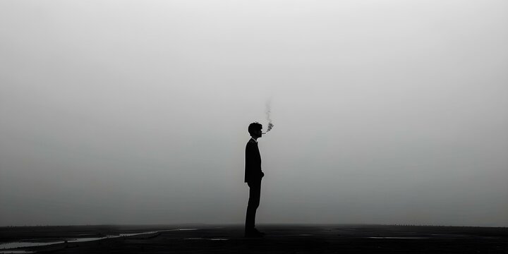 Silhouette of a lone figure with a cigarette embodying anxiety and loneliness. Concept Silhouette Photography, Emotional Expression, Loneliness, Anxiety, Cigarette