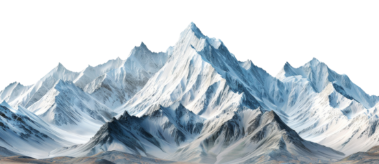 Majestic snowy peaks of a high mountain range, cut out - stock png.